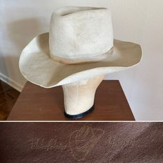 "For your consideration Original vintage 1960s era Waldrip Hatters of San Antone Texas Cowboy Western Hat Brown leather sweatband Grosgrain headband Missing satin liner Missing size tag Made in Texas USA Comes off a ranch in Central Texas, very nicely broken in with patina'd soiling, distress and minor moth nips and dust ... sweatband is dry and cracked / cracking but intact .. has a real good look and shape Shown on vintage size medium mannequin head Measures approximately 3.5\" brim 4.75\" tal Farm Work, Texas Cowboy, Cowboy Ranch, Texas Cowboys, Western Hat, Mannequin Head, Honky Tonk, Flag Patches, Central Texas