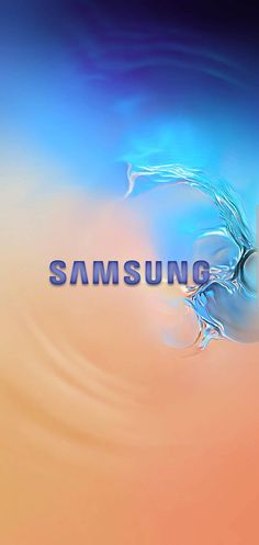 the samsung logo is shown in blue and orange colors, with water swirling around it