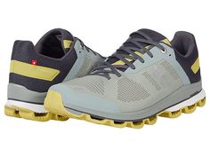 On Cloudsurfer - Men's Running Shoes : Eucalyptus/Citron : Ride that sweet, plush, responsive wave by lacing into the Cloudsurfer from On. On footwear inspires a more efficient running style by promoting a more forward foot strike, as well as a centered and energized running position. Benefits: On delivers a blend of the injury protection found in traditional running shoes, with the natural ride of its lightweight counterpart. Ideal for all types of runners looking for a cushioned, responsive tr On Clouds Shoes, Clouds Shoes, Tempo Run, Cloud Shoes, Running Style, On Clouds, Running Fashion, Loafer Sneakers, Performance Wear