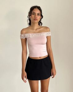 Baby Pink Slinky Bardot Top | Nesel – motelrocks-com-us