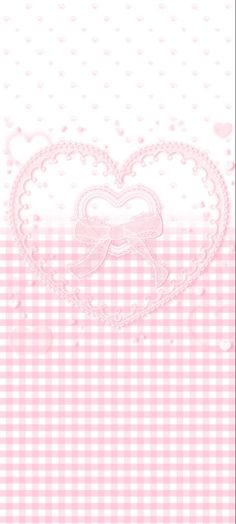 a pink and white checkered background with a heart shaped bow on it's side