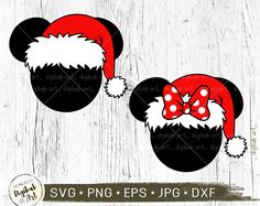 mickey and minnie mouse ears with santa claus hats on them, svpng cut file