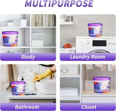 four pictures showing how to use multipurpose laundry room