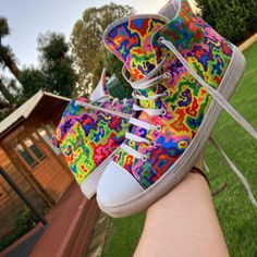 Your shoe game has never been so colourful, with my signature pattern Hypnoflauge. NOTE!! This product is printed and sent directly from my apparel contractor. * 100% polyester, canvas upper side * Ethylene-vinyl acetate (EVA) rubber outsole * Breathable lining, soft insole * Faux leather toe cap * White laces * Padded collar, lace-up front * Blank product sourced from China Important: This product is available in the following countries: United States, Canada, Australia, United Kingdom, New Zea High-top Multicolor Custom Sneakers For Skateboarding, Multicolor High-top Custom Sneakers For Skateboarding, Multicolor Custom Sneakers With Vulcanized Sole For Matching, Multicolor Custom Sneakers With Vulcanized Sole For Streetwear, Multicolor High-top Canvas Sneakers, Casual Multicolor Custom Sneakers With Graphic Print, Casual Multicolor Custom Sneakers With Vulcanized Sole, Casual Multicolor High-top Sneakers For Skateboarding, Casual Multicolor Custom Artwork Sneakers