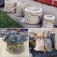 there are several pictures of bags and baskets