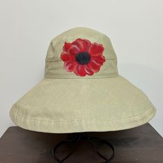 Scala Hat Cotton Big Brim With Drawstring. 100% Cotton. Classic Bucket Shape With Roll Up Brim That Measures 5 Inches Wide. One Size Fits Most Design, Packable And Crushable Construction. Upf 50+ Sun Protection. Hand Painted Poppy. New Upf 50+ Sun Protection Adjustable Drawstring Inside Osfm Packable And Crushable Travel Hat 5” Brim Painted Poppy, Wool Cloche Hat, Floppy Straw Hat, Poppy Color, Wide Brim Straw Hat, Floppy Sun Hats, Straw Cowboy Hat, Travel Hat, Big Hat