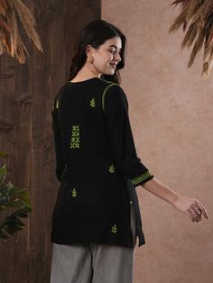 Cotton Straight Kurta With Woven Motifs, Green Cotton Kurta With Embroidered Border, Unstitched Cotton Embroidered Fabric With Motifs, Black Cotton Sets With Intricate Embroidery, Bohemian Cotton Embroidered Sets, Chanderi Straight Kurta With Woven Motifs, Straight Chanderi Kurta With Woven Motifs, Black Embroidered Cotton Sets, Bohemian Cotton Sets With Resham Embroidery