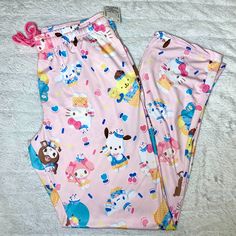 New! Hello Kitty & Friends Pajama Pants - Women's Size Medium Nwt Cute Cotton Sleepwear, Cute Pink Pants With Elastic Waistband, Cute Pink Sleepwear Long Pants, Cute Pink Sleepwear With Long Pants, Playful Hello Kitty Print Sleepwear For Pajama Party, Cute Hello Kitty Print Bottoms, Cute Stretch Sleepwear For Pajama Party, Cute Long Pants Sleepwear For Sleepovers, Cute Pink Bottoms For Sleepover