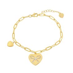 This lovely 14k gold over sterling silver heart bracelet is a must-add to your fine jewelry collection.This lovely 14k gold over sterling silver heart bracelet is a must-add to your fine jewelry collection.Click on this JEWELRY & WATCHES GUIDE to learn about fit, styles, materials and more! Length: 7.5 in. Metal: sterling silver Plating: 14k gold Finish: polished Additional details: cubic zirconia accents Packaging: boxed Gemstones may have been treated to enhance their appearance. Special care Yellow Gold Heart Bracelet For Mother's Day, Gold Heart-shaped Sterling Silver Chain Bracelet, Yellow Gold Charm Bracelet For Valentine's Day Gift, Heart-shaped Hallmarked Bracelets As A Gift, Yellow Gold Charm Bracelet Gift For Valentine's Day, Valentine's Day Gift Yellow Gold Charm Bracelet, Adjustable Gold Heart Bracelet Fine Jewelry, Gold Charm Bracelet With Heart Charm For Mother's Day, Adjustable Gold Heart Bracelet In Fine Jewelry Style