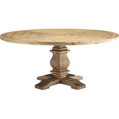 a round wooden table with two pedestals on each side and one end at the base