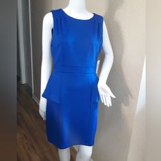 Nwt Brilliant Blue Peplum Dress Silver Exposed Back Zipper. Pleated Shoulders Soft Polyester Fabric. Size 8. Measures 17" Arm Pit To Arm Pit. 33" Neck Seam To Bottom Hem. #Bisoubisou. T-14 Blue Ruffled Midi Dress For Office, Blue Peplum Dress For Spring, Blue Ruffled Office Dress, Blue Ruffled Mini Dress For Work, Blue Ruffle Mini Dress For Work, Blue Peplum Dress For Formal Occasions, Elegant Blue Peplum Dress, Summer Peplum Workwear Dress, Blue Office Dresses With Ruffles