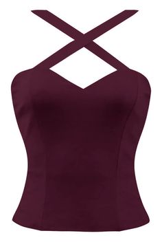 Retro Gal Criss Cross Top in Burgundy | Double Trouble Apparel Reality Shifting, Inked Shop, Criss Cross Top, Cross Top, Double Trouble, Burgundy Color, Retro Look, White Ink, Invisible Zipper