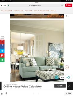 an image of a living room with furniture on the webpage for online house value calculator