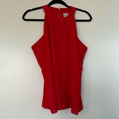 Paper Crane Red Sleeveless Blouse In Size Medium, Never Been Worn. Perfect To Pair With Dress Pants For The Office Or Dress Down With White Jeans! Stretch Halter Neck Top For Work, Red Tank Top For Summer Night Out, Casual Red Halter Neck Tank Top, Red Halter Neck Casual Tank Top, Red Sleeveless Camisole For Party, Red Camisole Top For Night Out, Casual Red Halter Neck Top, Red Sleeveless Halter Top For Night Out, Chic Red Camisole