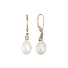 Heighten your look with the elegant beauty of these 14k gold freshwater cultured pearl and diamond accent drop earrings. Comes in a gift box. Click on this JEWELRY & WATCHES GUIDE to learn about fit, styles, materials and more!EARRING DETAILS Length: 1 in. Closures: leverback Metal: 14k gold, white rhodium-plated 14k gold CULTURED PEARL DETAILS Type: freshwater Shape: drop Size: 8-9 mm Color: white DIAMOND DETAILS Total weight: less than 1/10 ct. Shape: round Color grade: H-I Clarity: I2 Setting Pearl Details, Elegant Beauty, Pearl Diamond, Cultured Pearls, White Diamond, Pearl Jewelry, Rhodium Plated, Fresh Water, Jewelry Watches