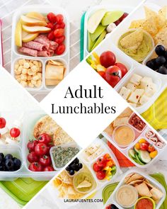 an assortment of lunches with the words adult lunchables on top and bottom