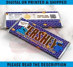 a package of personalized chocolate bars with sesame the cookie monster on them for birthdays