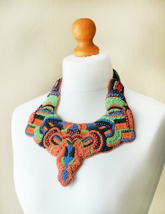 Colorful African Necklace / Multicolored Tribal Bib Necklace / Aboriginal Collar Necklace / Neon Ethnic Jewelry Choker / Wedding Beaded Gift African Necklace, Neck Piece, Jewelry Choker, Natural Silk, Silk Painting, Bib Necklace, Ethnic Jewelry, Silk Ribbon, Natural Beads