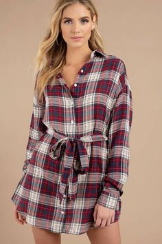 The Good Times Red Multi Plaid Shirt Dress Plaid Flannel Shirt Dress, Button Up Mini Dress, Plaid Shirt Dress, Flannel Shirt Dress, Plaid Shirt Women, Button Shirt Dress, Plaid Shirts, Long Sleeve And Shorts, Long Sleeve Evening Dresses