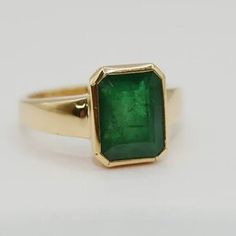 Mens Emerald Ring 14k Yellow Gold Bezel Set Solitaire Ring - Etsy Pakistan Classic Emerald Ring With Smooth Bezel For Anniversary, Gold Solitaire Emerald Ring For Formal Occasions, Elegant Emerald Ring With Smooth Bezel For Anniversary, Classic Bezel Set Ring For May Birthstone, Emerald Cut Bezel Setting Jewelry For Formal Events, Rectangular Solitaire Emerald Ring For Formal Occasions, Formal Emerald Cut Jewelry With Bezel Setting, Classic Emerald Ring With Bezel Setting For Anniversary, Emerald Solitaire Signet Ring For Anniversary