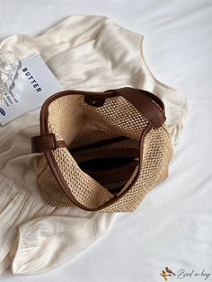 Bird in Bag - Foldable Straw Bag with Decorative Binding for School, Work, and Travel - Perfect for Summer Beach Travel Work And Travel, Beach Travel, Bird In Bag, Bag Bag, Color Khaki, Beach Trip, School Work, Summer Beach, Straw Bag