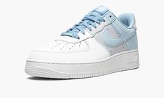 The Nike Air Force 1 Low ‘07 “Psychic Blue” is a tri-color makeup of the retro basketball and lifestyle shoe by Nike that was released in June 2021.  The “Psychic Blue” is a clean and casual look for summer and beyond that features a versatile color block consisting of white, grey, and light blue.  Smooth white leather appears on the perforated toe, lower eyelets, and forefoot.  Nike contrasts the look by constructing the mid-panel and middle eyelets in Football Grey tumbled leather.  Nike compl Air Bra, Retro Basketball, Color Makeup, Blue Heels, Nike Air Force 1 Low, Air Force 1 Low, Nike Cortez Sneaker, Nike Air Force 1, Blue Shoes