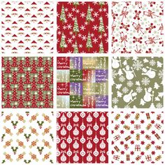 six different christmas patterns in red, green and white