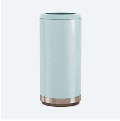 a light blue trash can on a white background