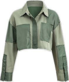 Green Patchwork Button-up Shirt, Trendy Green Shirt With Pockets, Trendy Green Collared Shirt, Green Winter Shirt With Pockets, Green Long Sleeve Patchwork Shirt, Casual Light Green Top For Fall, Casual Light Green Fall Top, Green Patchwork Tops For Work, Green Patchwork Shirt For Spring