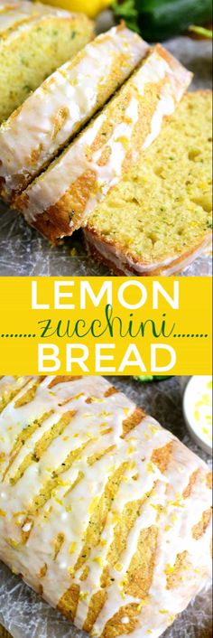 lemon zucchini bread with white glaze on top