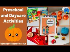 an image of preschool and daycare activities with pumpkins on the table in front of them