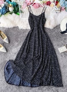 Cute A line polka dot dress summer dress 042 Fabric: blended Color: champagne, black, red, white Size(cm): S, M, L S length 112 bust 80 waist 68 M length 113 bust 84 waist 72 L length 114 bust 90 waist 76 Chic A-line Polka Dot Dress, Polka Dot Summer Dress With Spaghetti Straps, Summer Dress With Polka Dot And Spaghetti Straps, Spring A-line Polka Dot Midi Dress, Polka Dot A-line Spring Midi Dress, Polka Dot A-line Midi Dress For Spring, Polka Dot Sleeveless Summer Party Dress, Polka Dot Mini Dress For Summer, Polka Dot Sleeveless Dress For Summer Party