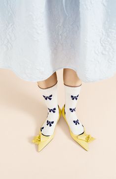 Dainty bows bring sweet energy to these cozy bouclé crew socks. Cotton/nylon/polyester/spandex Machine wash, tumble dry Imported Fabric Gift Bags, Fabric Gifts, Basel, Free Fabric, Hang Tags, Combed Cotton, Crew Socks, Polyester Spandex, Nordstrom