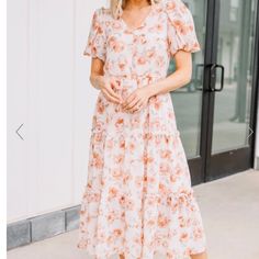 Reposhing This Item I Purchased From @Marygar88. Loved It, But Ready To Rotate For Something New. Questions? Leave A Comment Below! Mint Dresses, Sunday Dresses, Dusty Orange, Mint Dress, Church Dresses, Modest Clothing, Orange Cream, Floral Midi Dress, Boutique Dresses