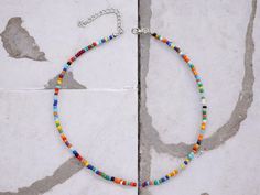 Embrace the vibrant spirit of summer with our Colorful Seed Beads Choker! This charming necklace features a strand of colorful, seed beads, perfect for adding a touch of bohemian flair to any outfit. Inspired by Korean fashion, this choker is ideal for beach days, festivals, or everyday wear. Whether you're accessorizing for a casual outing or looking for a unique gift, this boho necklace is sure to stand out! 🌸 🌟 Features: Colorful seed beads Bohemian and Korean-inspired design Perfect for wo Bohemian Beaded Necklaces With Spacer Beads For Vacation, Bohemian Beaded Necklace For Vacation, Tiny Beads Strand For Festival, Rainbow Beaded Necklaces For Summer Festivals, Summer Festival Rainbow Beaded Necklaces, Casual Summer Beaded Necklaces With Spacer Beads, Multicolor Heishi Beads For Summer, Summer Hippie Beaded Necklaces With Colorful Beads, Multicolor Spacer Beads For Summer