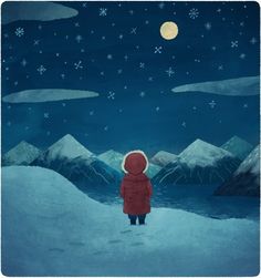 Woodland Illustration, Winter Mood, Beautiful Moon, Winter Art, Moon Art, Childrens Illustrations, Children's Book Illustration, Book Illustration, Stars And Moon