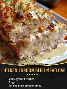 chicken cordon bleu meatloaf with gravy on the side