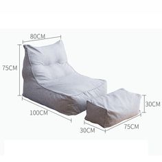 an image of a chair and ottoman that is measurements for the seat cushion on this couch