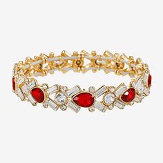 Circumference: 7 1/4 InchShape: TeardropMetal Color: Gold ToneCare: Wipe CleanStone Type: 90 GlassBracelet Type: Bangle Bracelets, Stretch BraceletsMetal: ZincIs Beaded: NoCountry of Origin: Imported Adjustable Red Crystal Bracelets, Adjustable Red Crystal Bracelet, Elegant Red Stretch Bracelet For Party, Monet Jewelry, Stretch Bracelet, Stretch Bracelets, Jewellery And Watches, Bangle Bracelets, Bangles