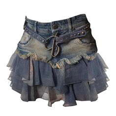 Y2K Aesthetic Denim Ruffled Skirt | BOOGZEL CLOTHING – Boogzel Clothing Coquette 2000s, 2000s Coquette, Patchwork Denim Skirt, Grunge Design, Women Korean Fashion, Mini Denim Skirt, Coquette Y2k, Streetwear Grunge, Patchwork Skirt