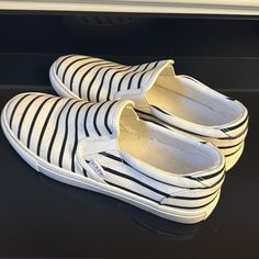 Navy & White Striped J.Crew Factory Canvas Shoes! Never Worn! Perfect For Spring/Summer!! Canvas Shoes, Navy And White, White Stripe, J Crew, Spring Summer, Blue And White, Navy, Women Shoes, Canvas