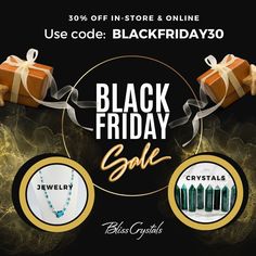 It's Black Friday at Bliss Crystals! Get 30% OFF In-Store AND Online!  Use code BLACKFRIDAY30 at checkout to get the discount.  Some exclusions apply.  
Click this link to start shopping! 
➡️ https://blisscrystals.com/discount/BLACKFRIDAY30
💎 🎁 🖤 🎁 💎

Sale ends tonight at 11:59pm Pacific Time! 
 #blisscrystals #blackfriday #discount #sale #crystals #giftideas #giftguide #holidaygiftguide #crystalgift #supportsmallbusiness #crystalshop #crystalenergy #crystallovers Jewelry Stones, Discount Sale, Crystal Grid, Crystal Shop, Energy Crystals, Support Small Business, Crystal Gifts, Healing Crystals, Holiday Gift Guide