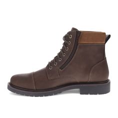 These Dockers boots are a foundational piece to your wardrobe, as they bring rugged casual style to any outfit you have planned, while also providing you with long-lasting, next-level comfort. Go ahead — add these boots to jeans, slacks, or anything in between as the lugged, rubber outsole with applied welt; synthetic leather and suede uppers, and detailed stitching are sure to complement any look. Inside these men’s shoes, you’ll find a microfiber counter lining to add comfort, a sock cover to Casual Weatherproof Plain Toe Work Boots, Casual Moto Boots For Winter Adventure, Casual Winter Moto Boots For Adventure, Rugged Lace-up Cap Toe Boots With Reinforced Toe, Casual High-top Lace-up Boots With Goodyear Welt, Casual Plain Toe Work Boots For Outdoor, Casual Plain Toe Outdoor Boots, Casual Moc Toe Combat Boots For Outdoor Work, Casual Winter Work Boots With Plain Toe