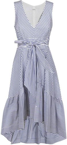 P.A.R.O.S.H. Bow-detailed Stripe Print Dress Simple Dress Pattern, Striped Print Dresses, Long Dress Casual, Vestidos Vintage, Casual Summer Dresses, Knee Length Dress, Stripe Print, Simple Dresses, Dress Patterns