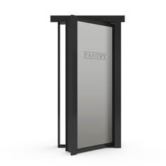 an empty glass door with the word pantry on it's front and side panels