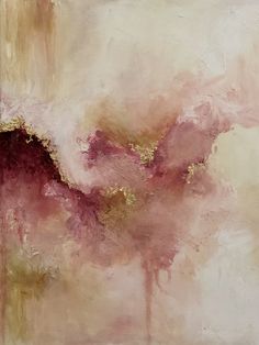 an abstract painting with pink and gold colors