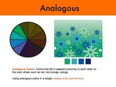 an orange and blue color scheme with the words analogueous on it's side