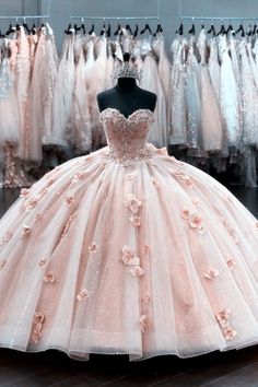 Whimsical Quinceanera Dress, Dusty Pink Ball Gown, Peach Colored Quinceanera Dresses, Blush Pink Ball Gown, Quncie Dresses Light Pink, Quince Light Pink Dresses, Pink Sparkly Ball Gown, Pink Floral Quince Dress, Champagne Pink Sweet 16 Dresses