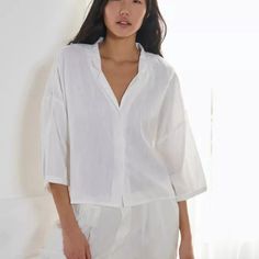 New With Tag Size: Small ~ Relaxed Fit, May Fit Small To Medium Airy Cotton-Blend Sleep Shirt By Out From Under. Boxy Cut Offers A Relaxed Fit With Button-Front Closure, Dropped Shoulders And Notched Lapels At The V-Neckline. - 55% Cotton, 45% Viscose - Machine Wash - Imported - Item Shown Is Size Small - Measurements Taken From Size Small - Chest: 22.5” - Length: 21” Casaul/Coverup/Lounge/Beach Relaxed V-neck Blouse For Day Out, Urban Outfitters V-neck Summer Blouse, Relaxed Fit V-neck Summer Shirt, White Button-up Top For Loungewear, White Collared Beach Top, White Collared Vacation Tops, Chic Relaxed Fit Shirt For Loungewear, Relaxed Summer Top In Solid Color, Relaxed Summer Tops In Solid Colors