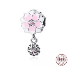 Sterling Silver 925 Cute Flower   for Pandora Bracelet Sterling Silver Jewelry With Pink Flower Charm, Flower Charm Bracelet As A Gift, Floral Charm Bracelet Gift, Flower Shaped Charm Bracelet For Gift, Sterling Silver Flower Charm, Sterling Silver Flower Charms Jewelry, Silver Flower Charms For Gifts, Silver Sterling Charm Bracelet With Flower Charm, Silver Flower Charms Jewelry